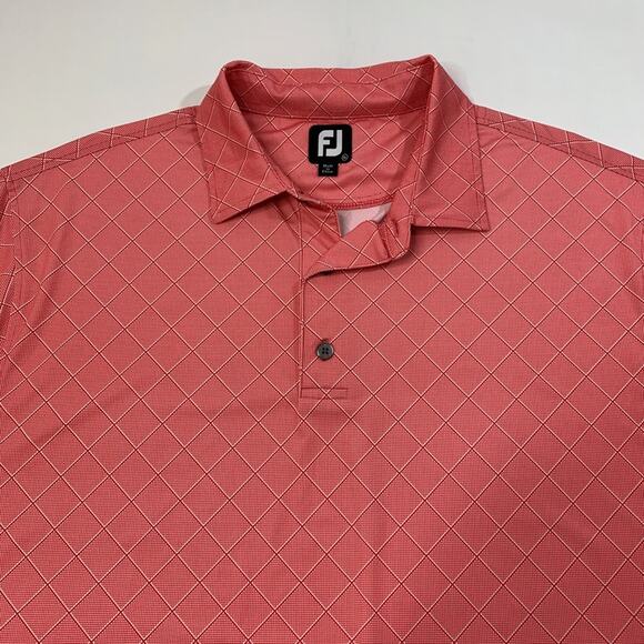 FootJoy Polo Shirt Mens XL Extra Large Salmon Diamond Print Performance Golf - Picture 3 of 9